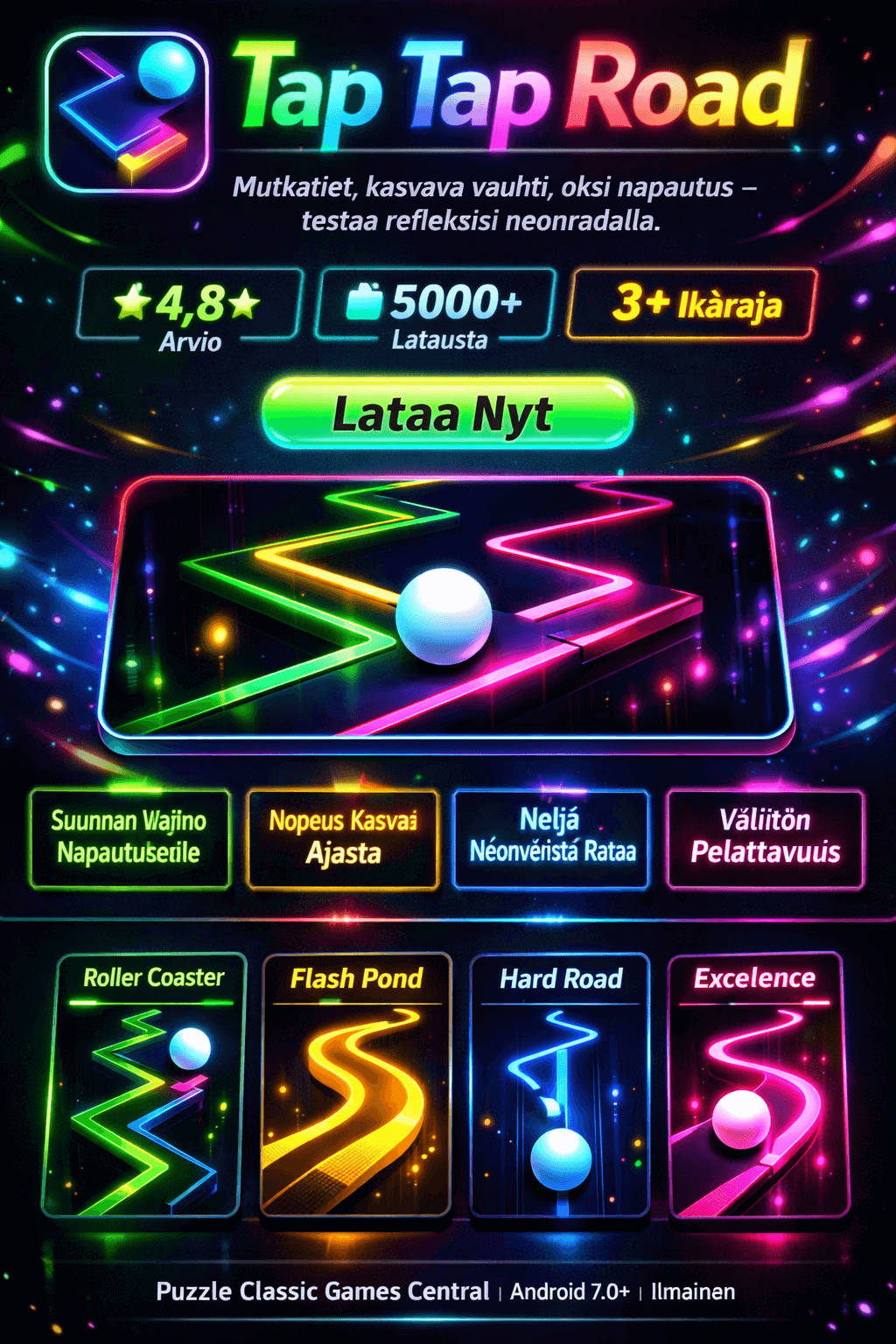 Tap Tap Road neon pallo mutkatieradan näyttökuva